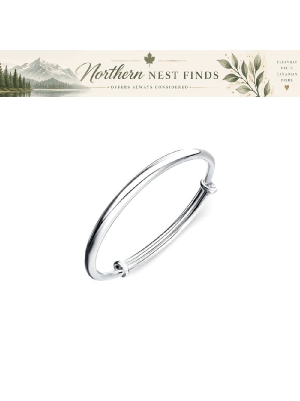 Sterling Silver Plated Adjustable Bangle Bracelet for Women - Simple Polished
